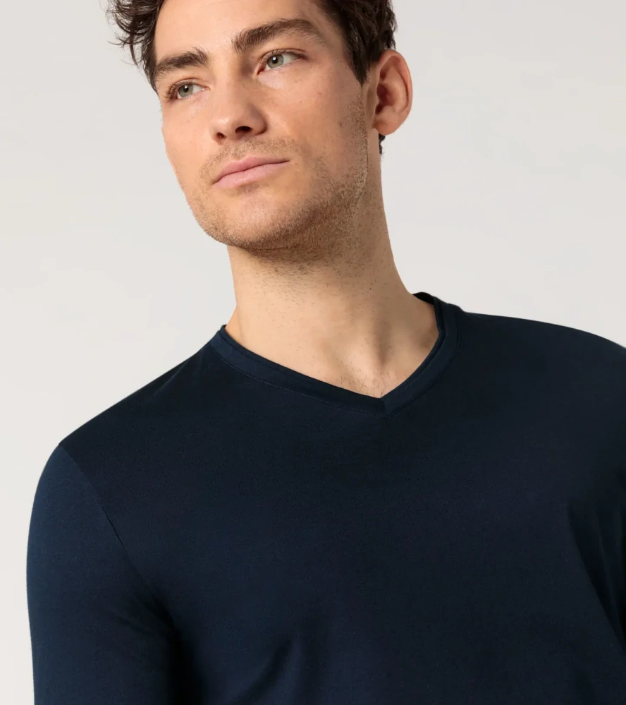 PORSCHE DESIGN Long-sleeve V-neck T-shirt Tričko s dlouhým rukávem a výstřihem do V námořní modrá