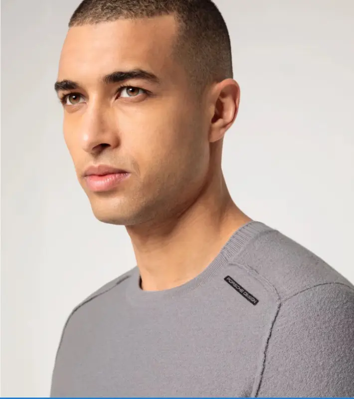 PORSCHE DESIGN Wool Crew Neck Sweater Svetr ke krku z merina s logem šedá