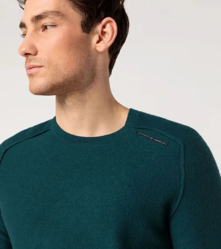PORSCHE DESIGN Wool Crew Neck Sweater Svetr ke krku z merina s logem lahvově zelená