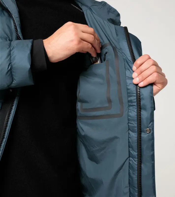 PORSCHE DESIGN Padded Jacket Bunda odlehčená prošívaná s kapucí modrošedá
