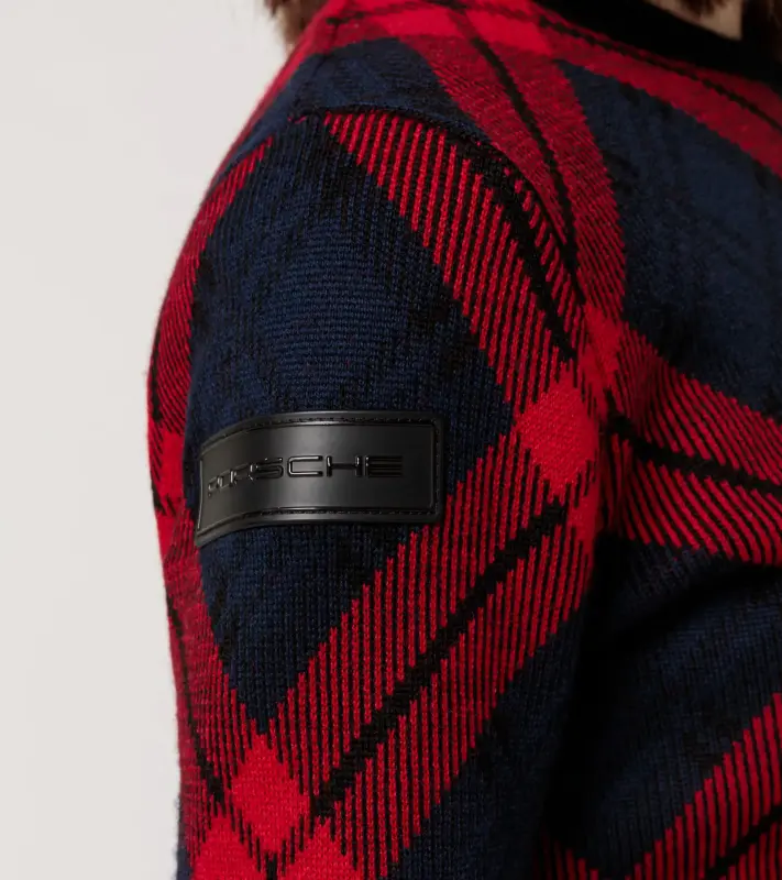 PORSCHE HEAD Women's Ski Pullover Turbo No. 1 Svetr pulovr dámský s výstřihem ke krku vhodný na lyže i běžné nošení červenočerná kostka