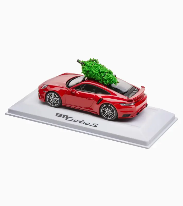 PORSCHE 911 Turbo S with Christmas tree Model 1:43 s vánočním stromečkem karmínová červená