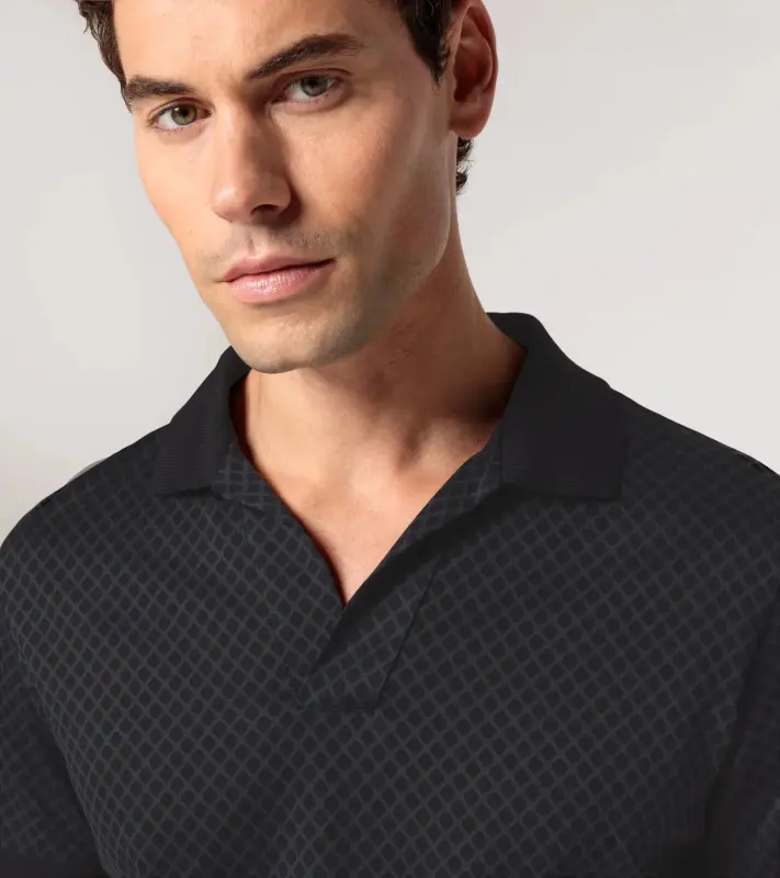 PORSCHE DESIGN Seasonal Polo T-shirt Tričko s límečkem žakárové bavlněné černá se vzorem