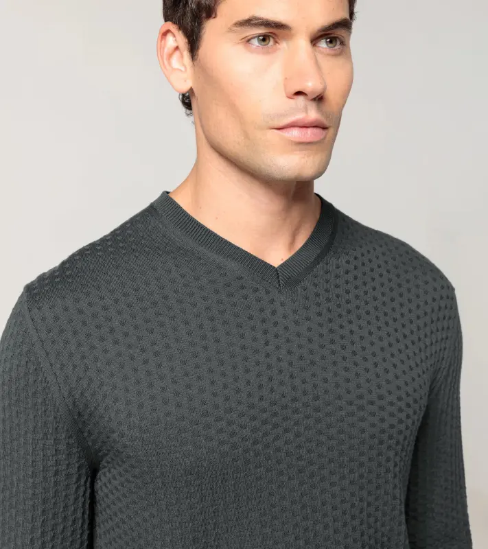 PORSCHE DESIGN Jacquard Sweater Svetr společenský žakárový se vzorem antracitová šedá