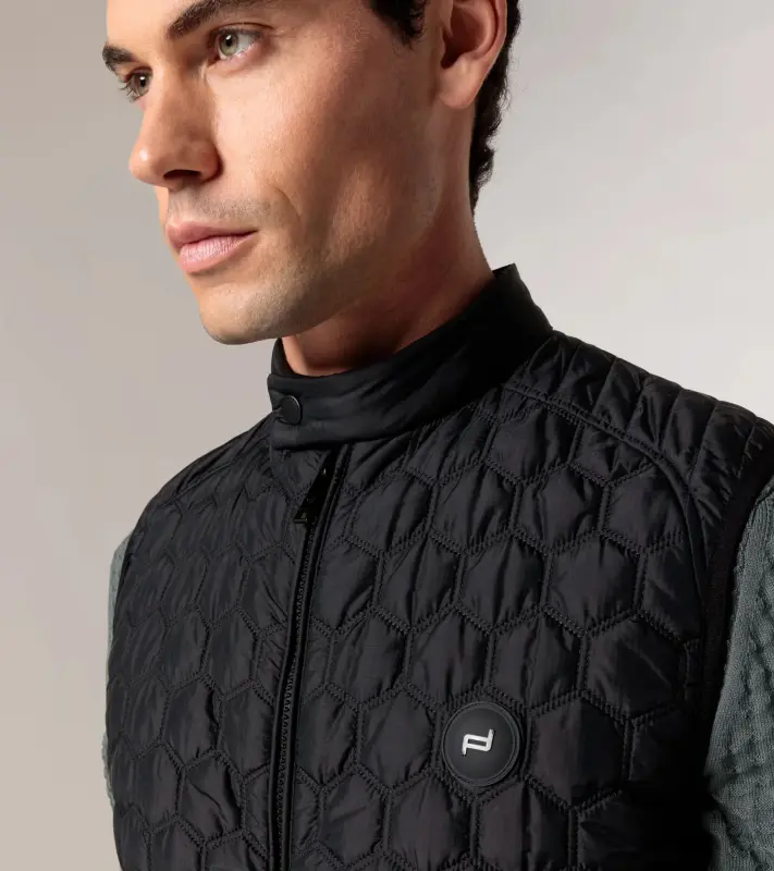 PORSCHE DESIGN Lightweight Vest Vesta prošívaná odlehčená na zip s šestiúhelníkovým vzorem černá