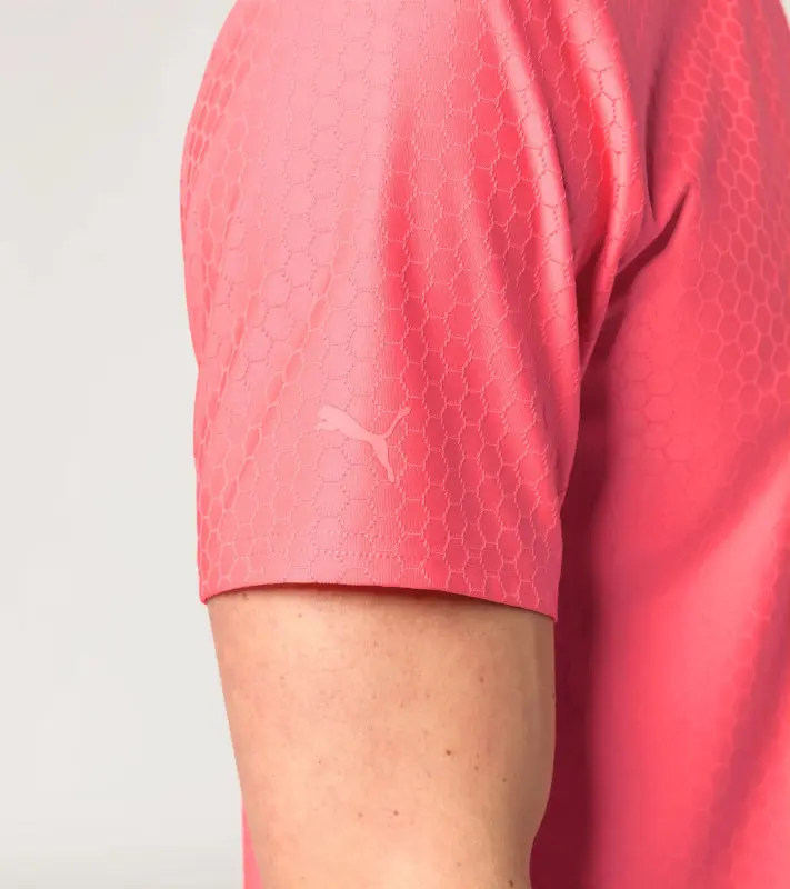 PORSCHE DESIGN Hexagon T-shirt Tričko volnočasové sportovní s kulatým výstřihem logem a šestihranným vzorem oranžově korálová