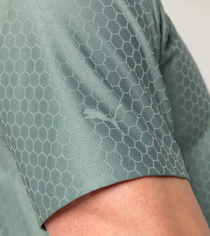 PORSCHE DESIGN Hexagon T-shirt Tričko volnočasové sportovní s kulatým výstřihem logem a šestihranným vzorem mátová zelená