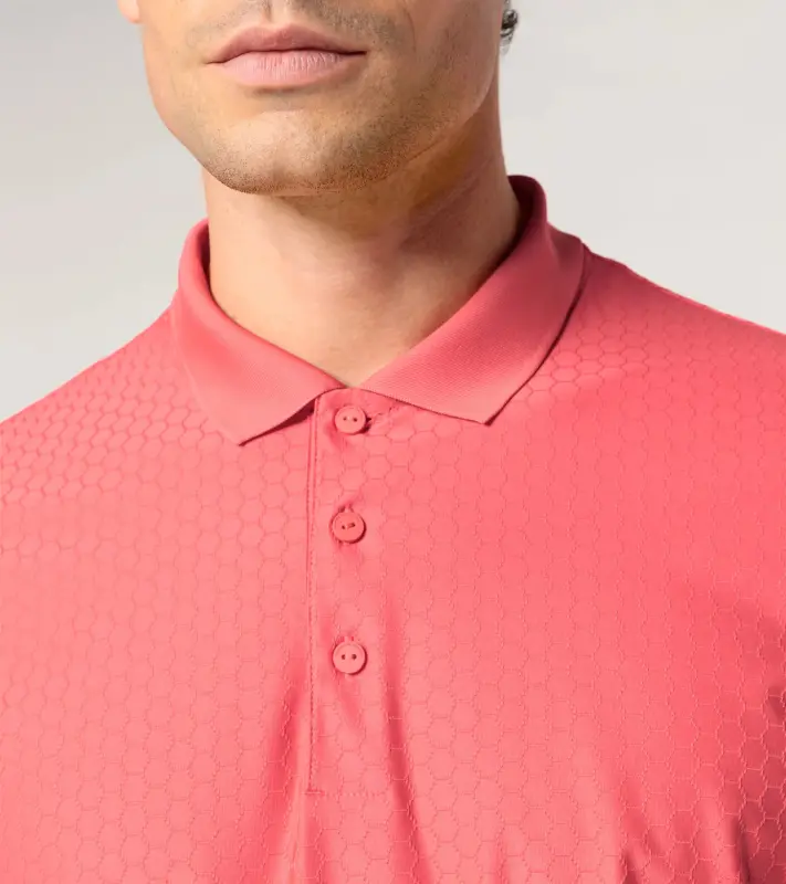PORSCHE DESIGN Hexagon Polo Shirt Polokošile tričko s límečkem a knoflíčky se šestihranným vzorem oranžově korálová