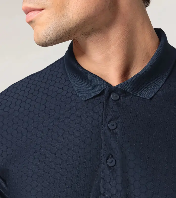 PORSCHE DESIGN Hexagon Polo Shirt Polokošile tričko s límečkem a knoflíčky se šestihranným vzorem tmavě modrá