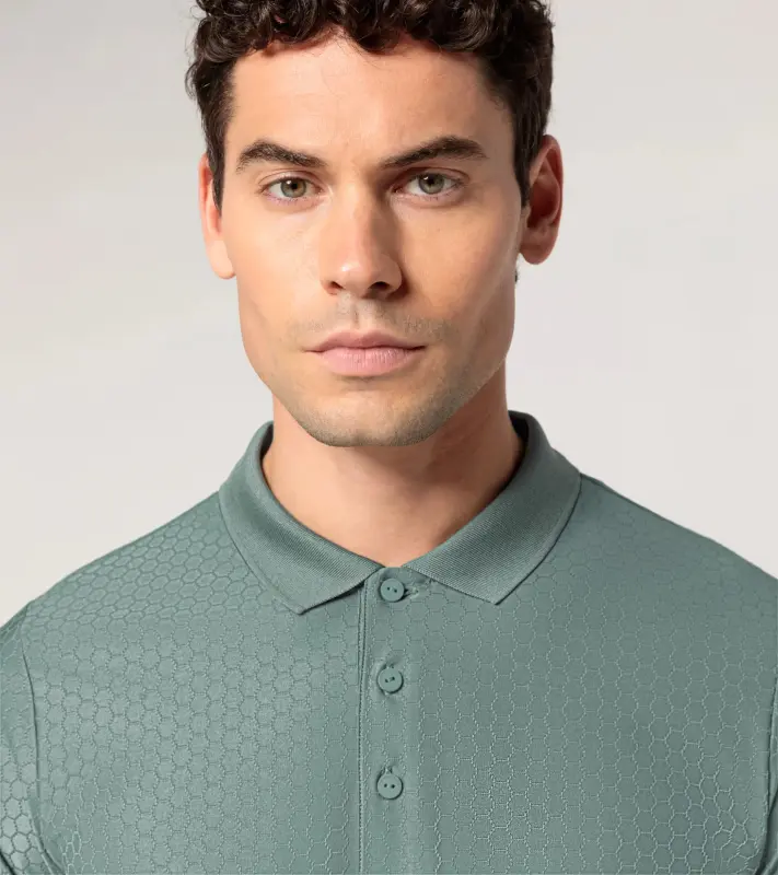 PORSCHE DESIGN Hexagon Polo Shirt Polokošile tričko s límečkem a knoflíčky se šestihranným vzorem mátová zelená