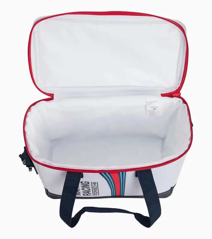 PORSCHE Cool bag MARTINI RACING® Taška chladící přes rameno v ikonické bílé s červenomodrými doplňky