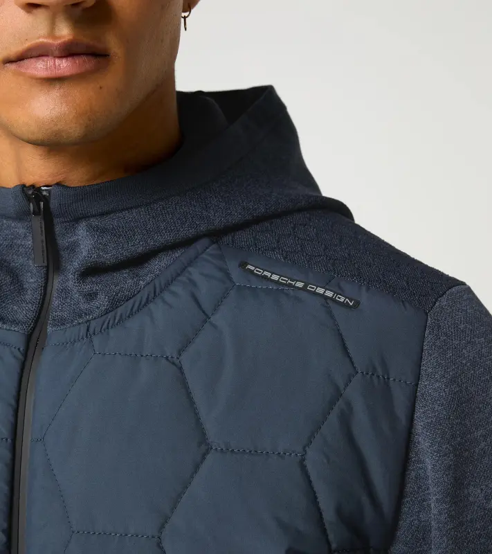 PORSCHE DESIGN Hybrid jacket Bunda prošívaná se vzorem hexagon s pletenými rukávy tmavě modrá