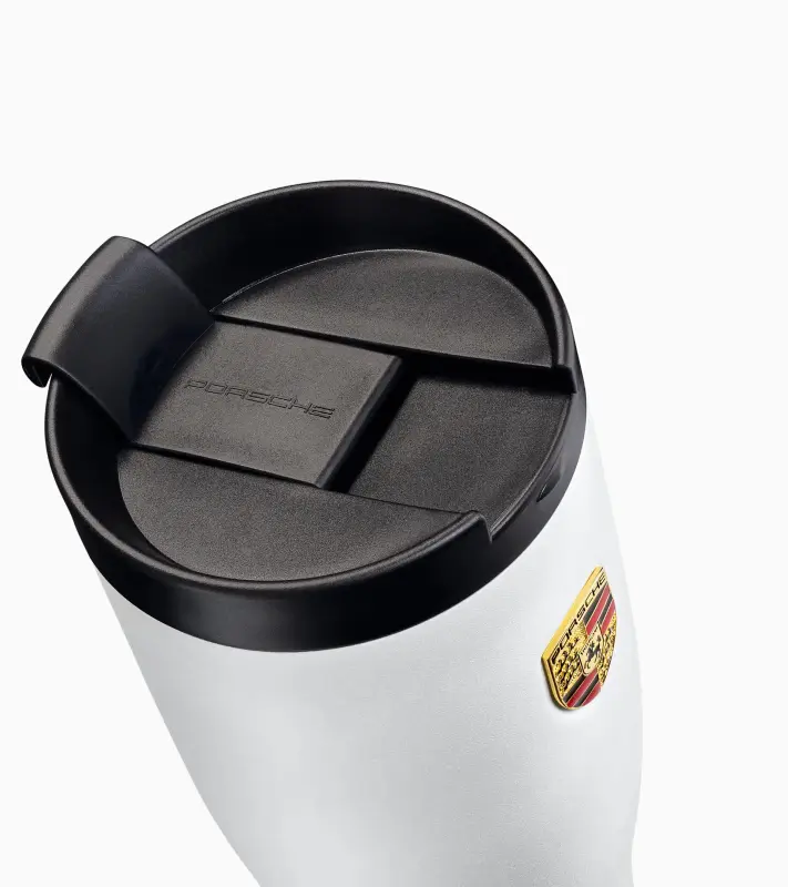 PORSCHE XL Thermal Travel Cup Winter Edition Termoska v zimním dekoru sněhových vloček s logem a znakem bílá 900ml