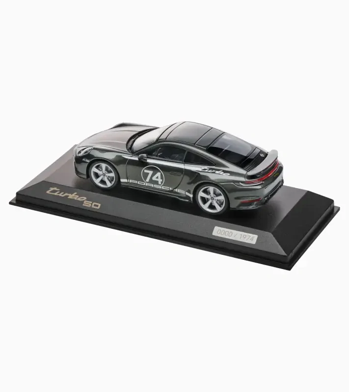 PORSCHE 911 Turbo S with Heritage Design Package (992) Limited Edition Model 1:43 startovní číslo 74 tmavě zelená metalíza