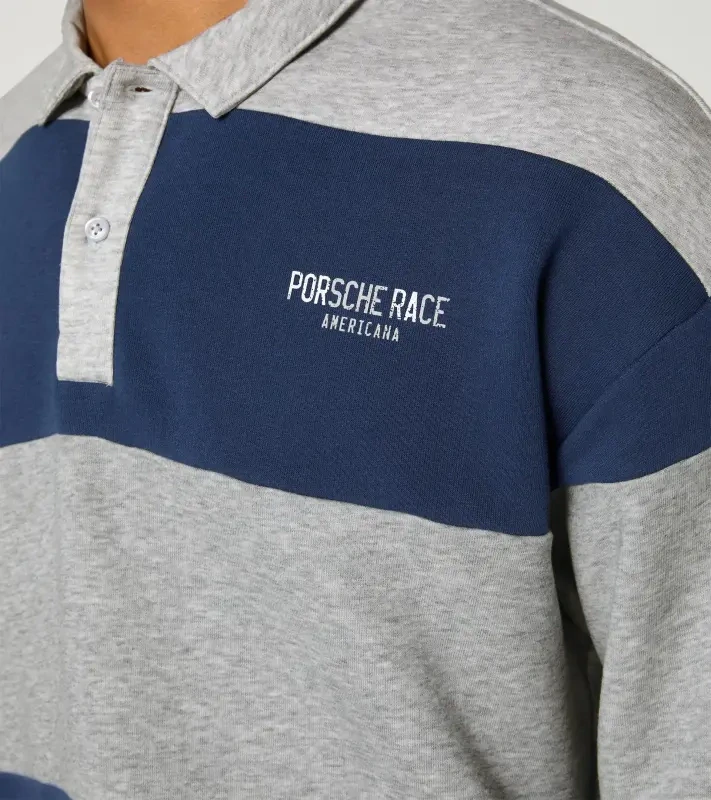 Porsche Race Americana jumper Porsche Legacy x PUMA Svetr s límečkem a knoflínky tmavě modrá s pruhy