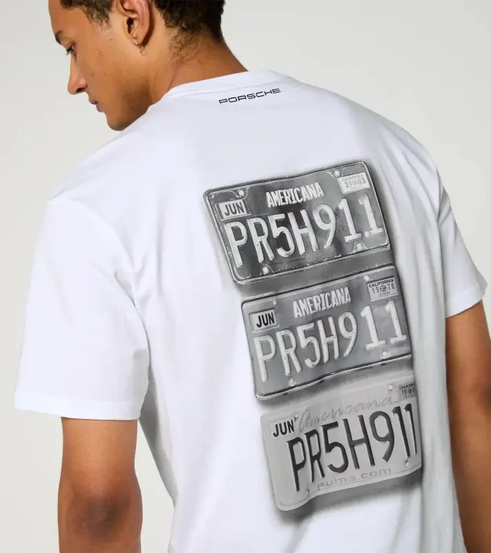 Porsche Race Americana T-Shirt Porsche Legacy x PUMA Tričko volnočasové s výstřihem ke krku bavlněné bílé