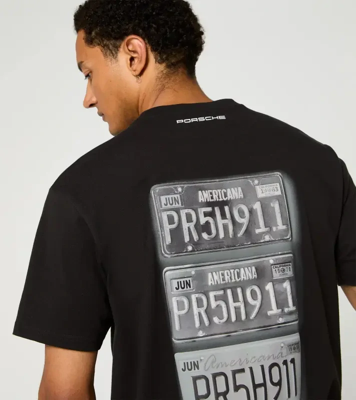 Porsche Race Americana T-Shirt Porsche Legacy x PUMA Tričko volnočasové s výstřihem ke krku bavlněné černé