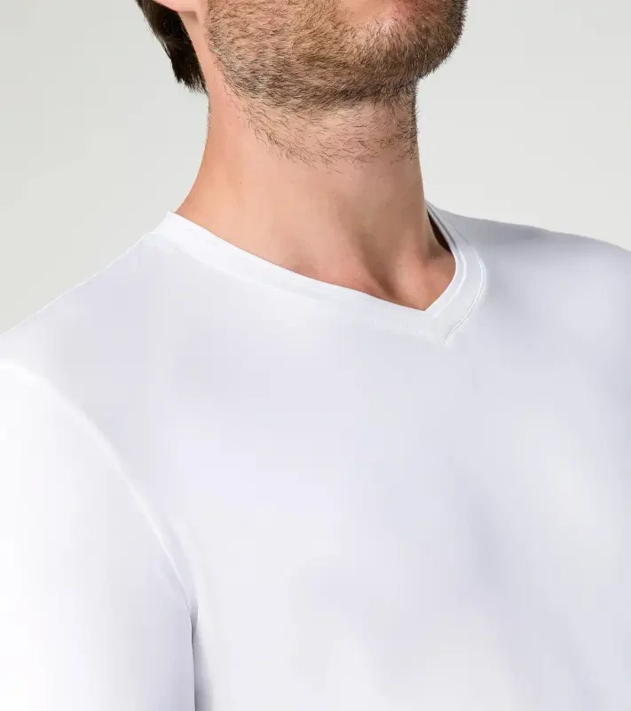 PORSCHE DESIGN Long-sleeve V-neck Shirt Tričko s dlouhým rukávem s výstřihem do V mírně elastické bílá