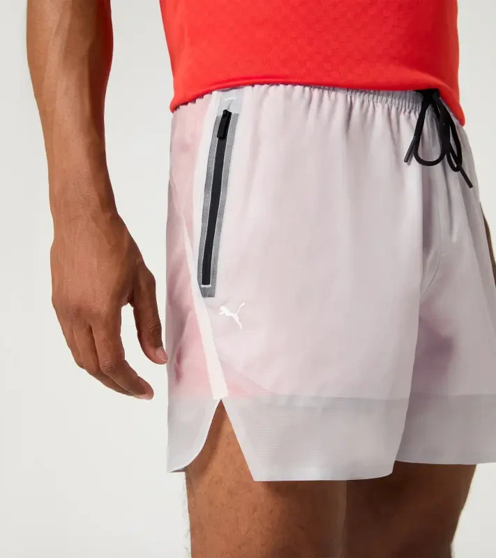 PORSCHE DESIGN Ultra-light Shorts Kalhoty krátké šortky funkční s průsvitnou vrchní látkou bílou a elastickými kraťasy v kontrastní oranžové