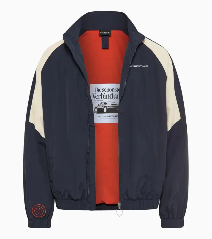 PORSCHE Unisex Retro Blouson Jacket Fan Community Bunda sportovní volnočasová na zip do pasu s úpletem ve stylu devadesátek tmavě modrá