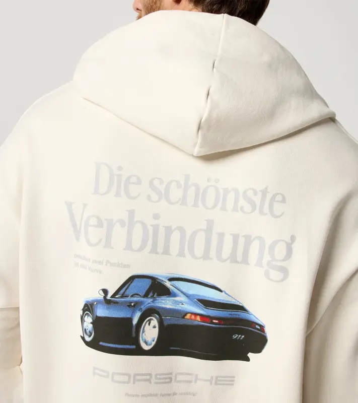 PORSCHE Unisex Retro Hoodie Fan Community Mikina klokanka s kapucí sportovní volnočasová s náplety ve stylu devadesátek s potiskem alpská bílá