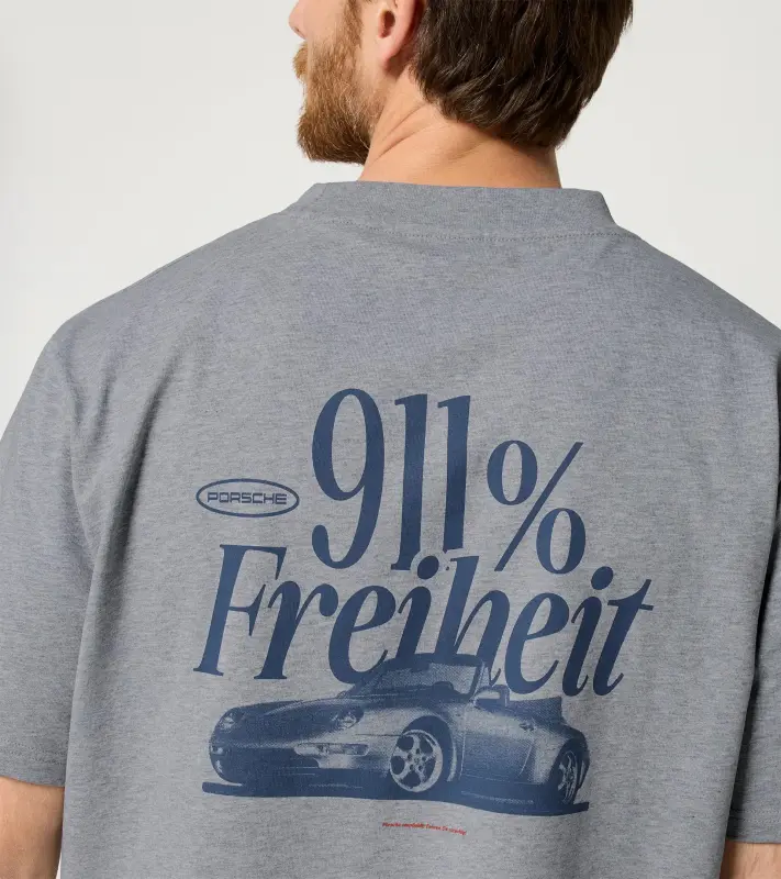 PORSCHE Unisex Retro T-shirt Fan Community Tričko ležérní s potiskem evokujícím devadesátky šedá
