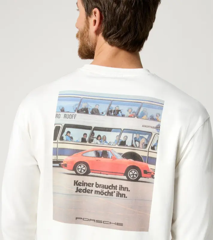 PORSCHE Unisex Retro Long-Sleeved Shirt Fan Community Tričko ležérní s dlouhými rukávy s potiskem evokujícím devadesátky bílá