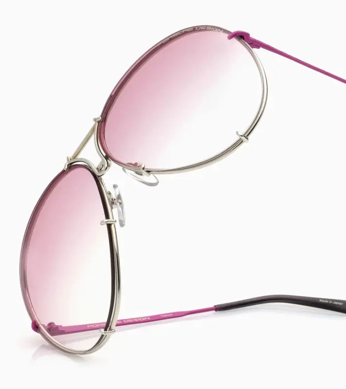 PORSCHE DESIGN P´8478 Sunglasses Iconic Aviator #1 Ladies Capsule Sluneční brýle Pilotky dámské šedorůžové s výměnnými skly v růžovém nebo šedostříbrném gradientu