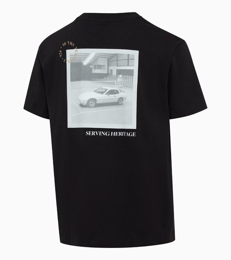 PORSCHE Tennis Heritage 2026 T-Shirt Tričko bavlněné s pogumovaným potiskem sportovní volnočasové v černé