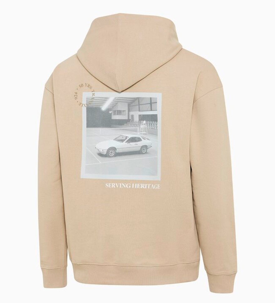 PORSCHE Tennis Heritage 2026 Hoodie Mikina s kapucí s pogumovaným potiskem sportovní volnočasová v béžové