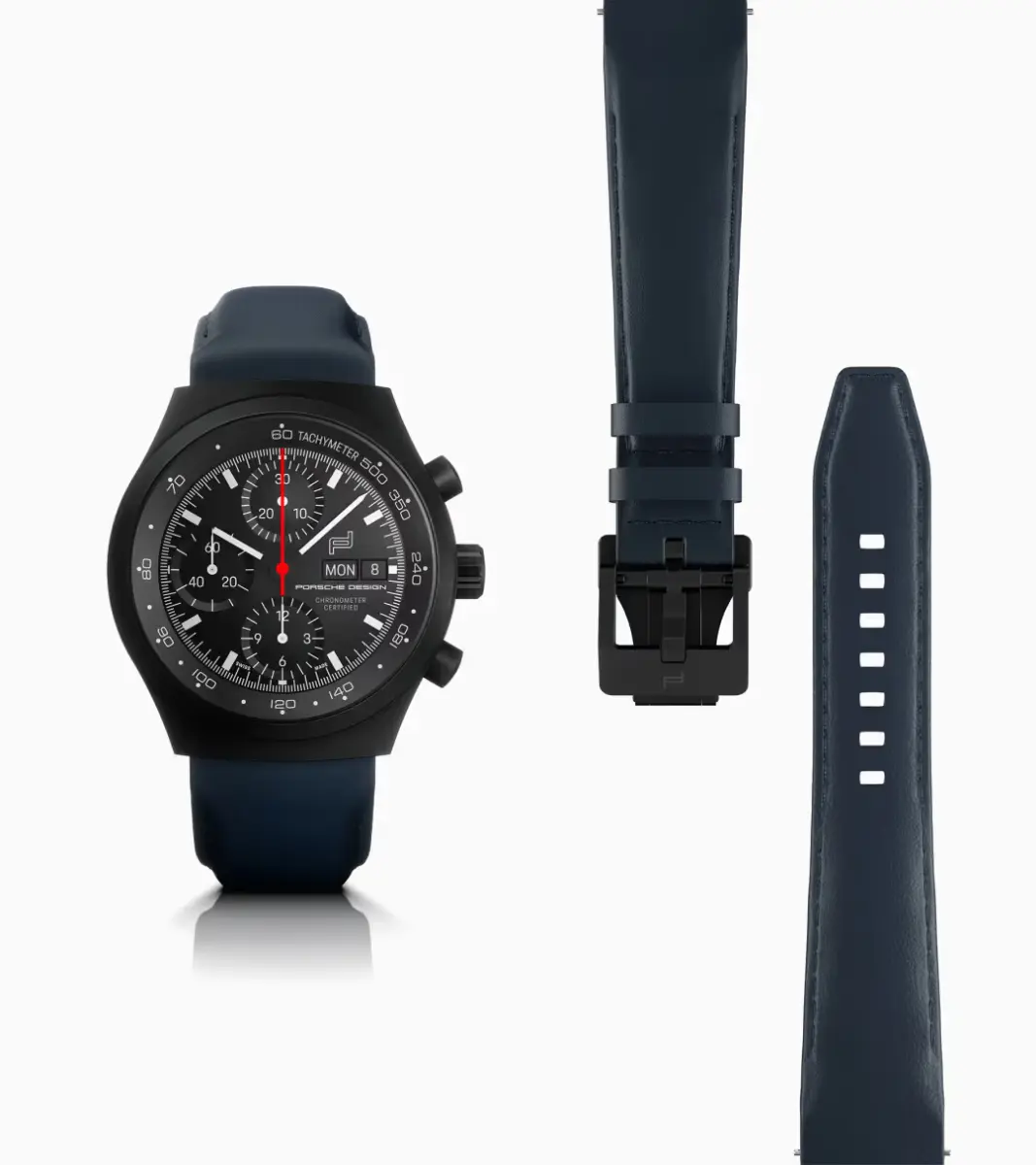 Porsche Design Chronograph 1 – All Black Numbered Edition hodinky s modrým řemínkem