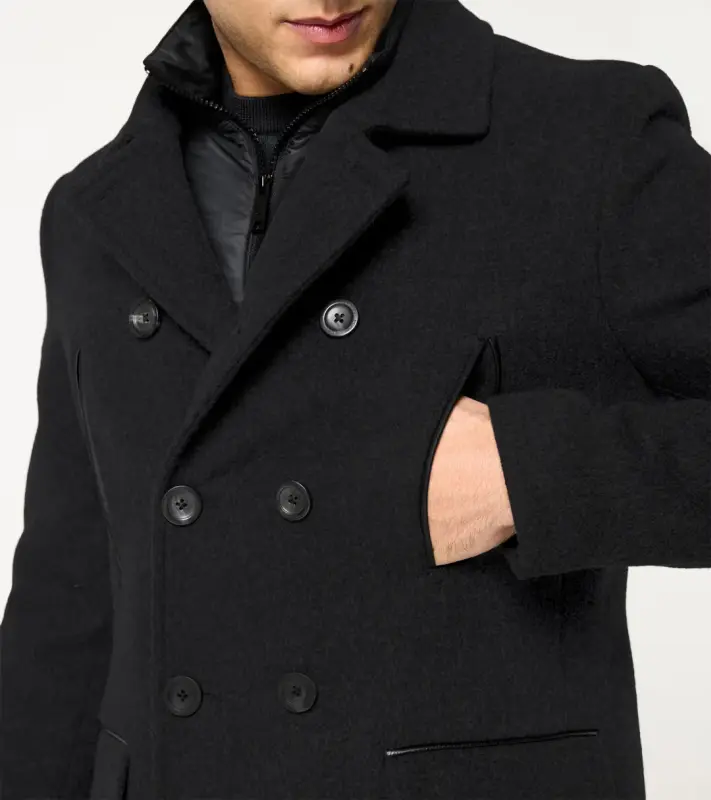 PORSCHE DESIGN Hybrid Peacoat Kabát dvouřadý krátký s žakárovou podšívkou černá