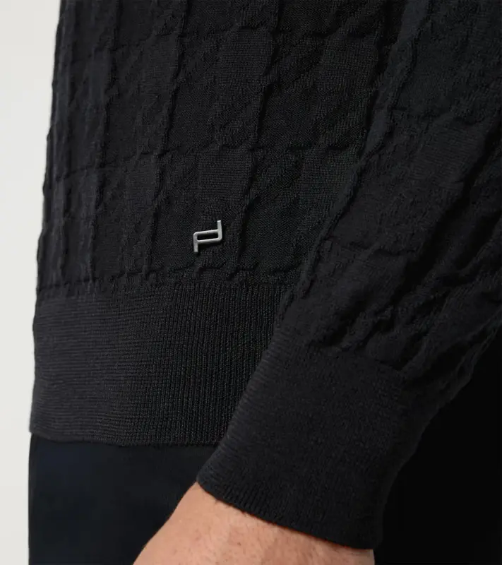 PORSCHE DESIGN Sweater Svetr s výstřihem ke krku z merina a žakárovým vzorem černá