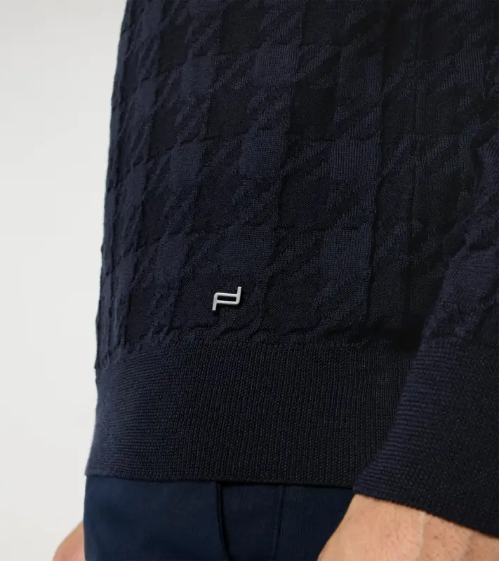PORSCHE DESIGN Sweater Svetr s výstřihem ke krku z merina a žakárovým vzorem tmavě modrá