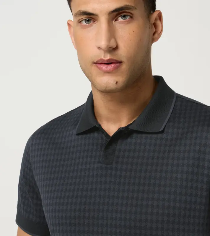 PORSCHE DESIGN Seasonal Polo T-shirt Tričko s límečkem žakárové bavlněné se speciální légou se vzorem pepita šedočerná