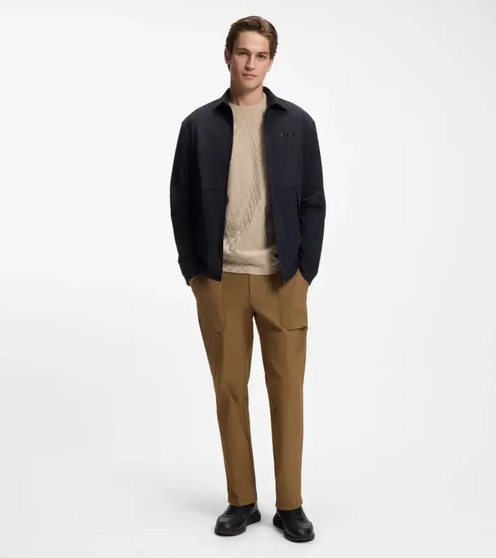 PORSCHE DESIGN Cotton T-shirt with Pascha pattern Porsche x BOSS Tričko sportovně laděné s výstřihem ke krku béžové s grafikou a žakárovým vzorem