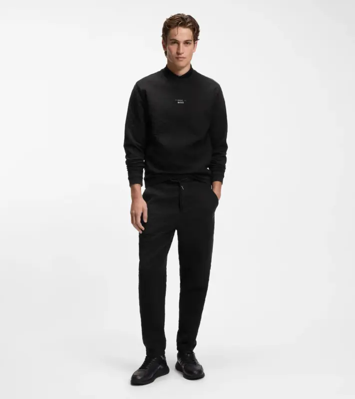 PORSCHE DESIGN Sweatshirt with Pascha Check Jacquard Porsche x BOSS Svetr mikina se žakárovým vzorem šachovnice a vycentrovaným reliéfním logem v černé