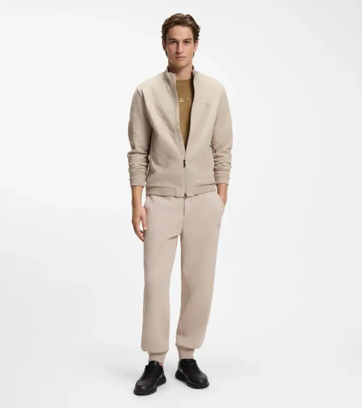 PORSCHE DESIGN Zip-up Sweatshirt with Pascha-check Jacquard Porsche x BOSS Svetr mikina na zip se žakárovým vzorem šachovnice a reliéfním logem v béžové