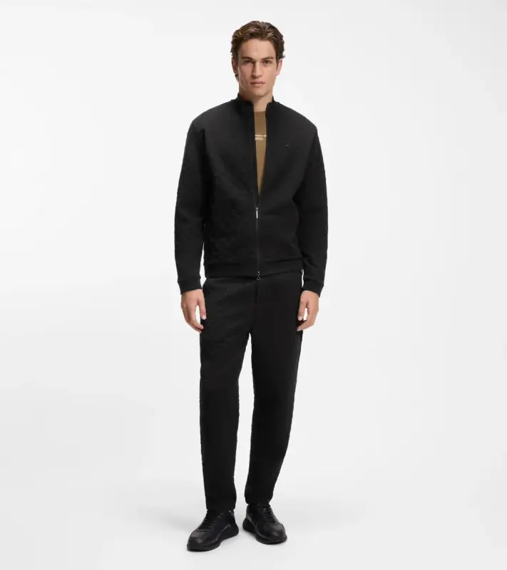 PORSCHE DESIGN Zip-up Sweatshirt with Pascha-check Jacquard Porsche x BOSS Svetr mikina na zip se žakárovým vzorem šachovnice a reliéfním logem v černé