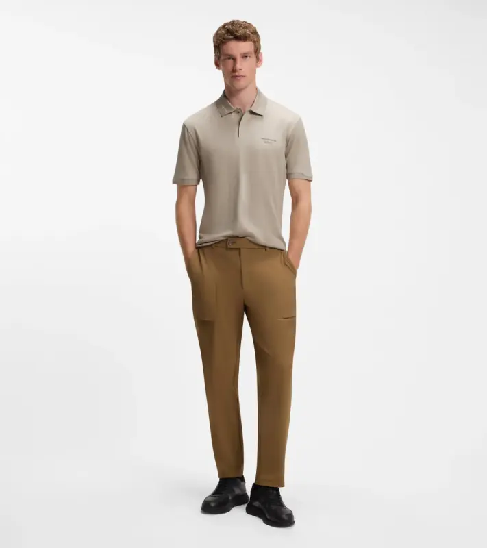 PORSCHE DESIGN Polo Shirt with gloss branding Porsche x BOSS Polokošile tričko s límečkem a knoflíčky s reliéfní grafikou béžová