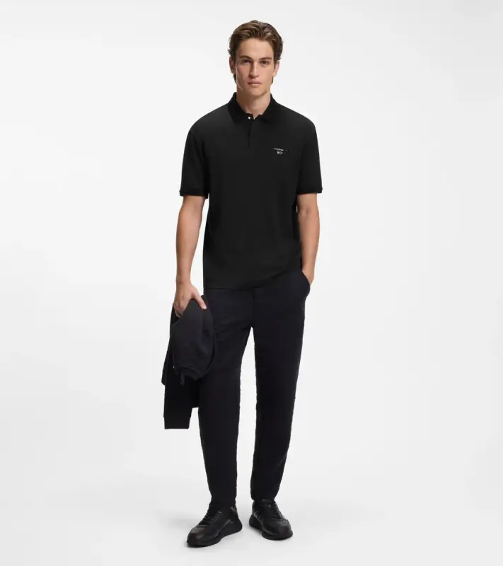 PORSCHE DESIGN Polo Shirt with gloss branding Porsche x BOSS Polokošile tričko s límečkem a knoflíčky s reliéfní grafikou černá