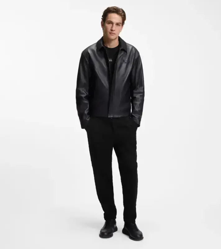 PORSCHE DESIGN Long-sleeved T-shirt with gloss logo Porsche x BOSS Tričko s dlouhým rukávem sportovně laděné s výstřihem ke krku černé s grafikou