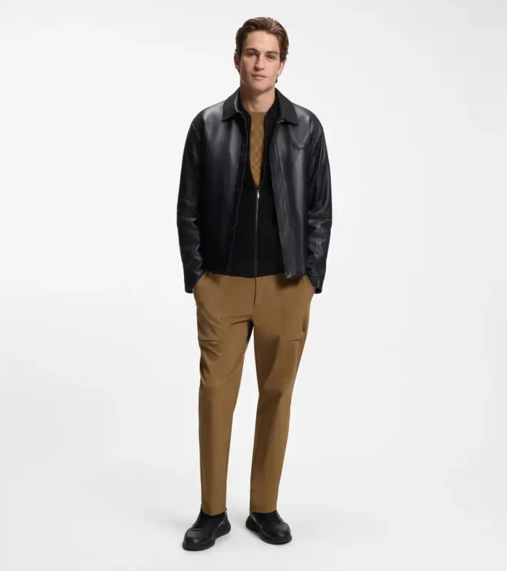 PORSCHE DESIGN Zip-up Cardigan with logo Porsche x BOSS Svetr rozepínací kardigan žakárový s reliéfním logem v černé