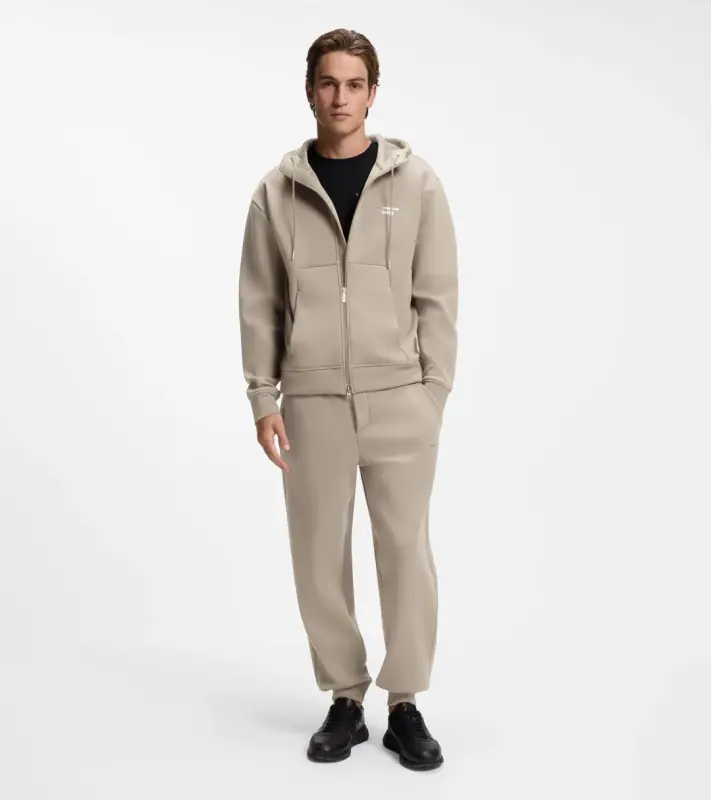 PORSCHE DESIGN Relaxed-fit zip-up Hoodie with logo Porsche x BOSS Mikina klokanka rozepínací s reliéfním logem v béžové