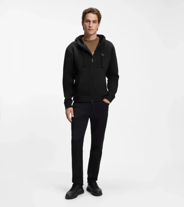 PORSCHE DESIGN Relaxed-fit zip-up Hoodie with logo Porsche x BOSS Mikina klokanka rozepínací s reliéfním logem v černé