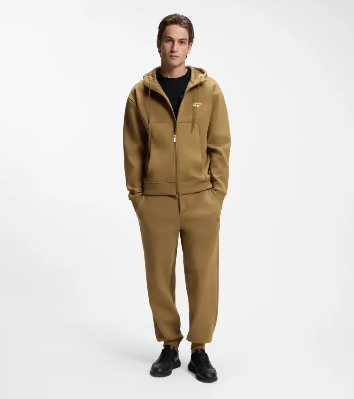 PORSCHE DESIGN Relaxed-fit zip-up Hoodie with logo Porsche x BOSS Mikina klokanka rozepínací s reliéfním logem hnědá camelka