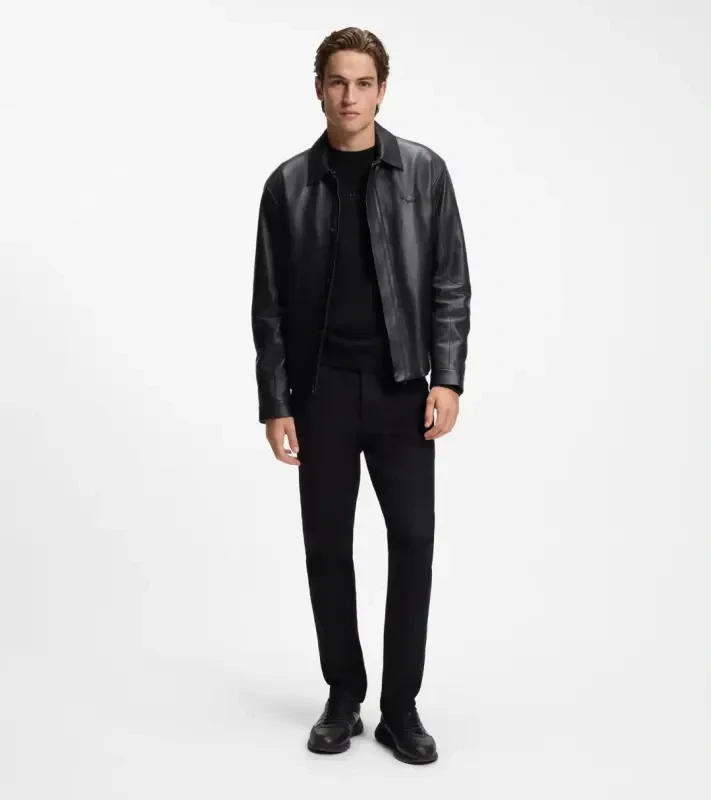 PORSCHE DESIGN Sweater with Ottoman-structured panels Porsche x BOSS Svetr z merina sportovně laděný s výstřihem ke krku s reliéfní grafikou v černé
