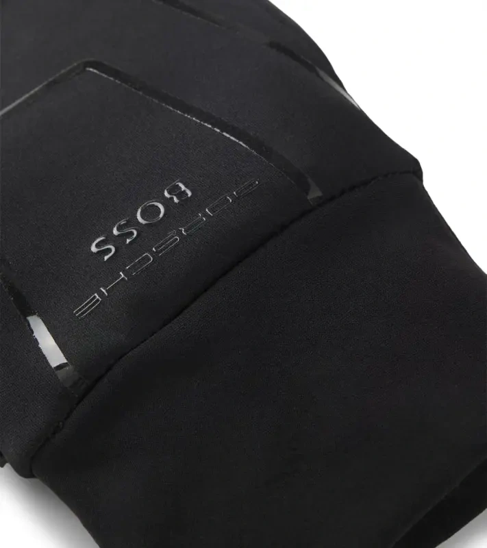 PORSCHE DESIGN Stretch-fabric gloves with leather panel Porsche x BOSS Rukavice pro řidiče látkové sportovního střihu s koženou ochranou dlaně před poškozením v černé