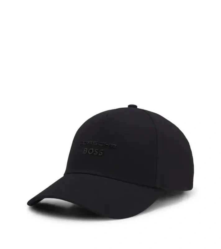 PORSCHE Stretch-Cotton cap with gloss logo Porsche x BOSS Čepice kšiltovka s reliéfním logem černá