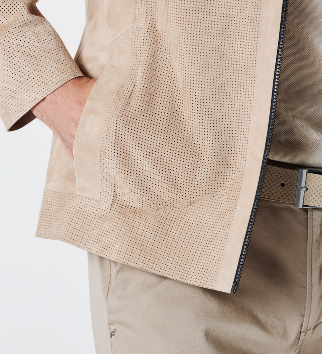 Porsche Design  PERFORATED GOAT SUEDE LEATHER JACKET exkluzivní kožená bunda béžová
